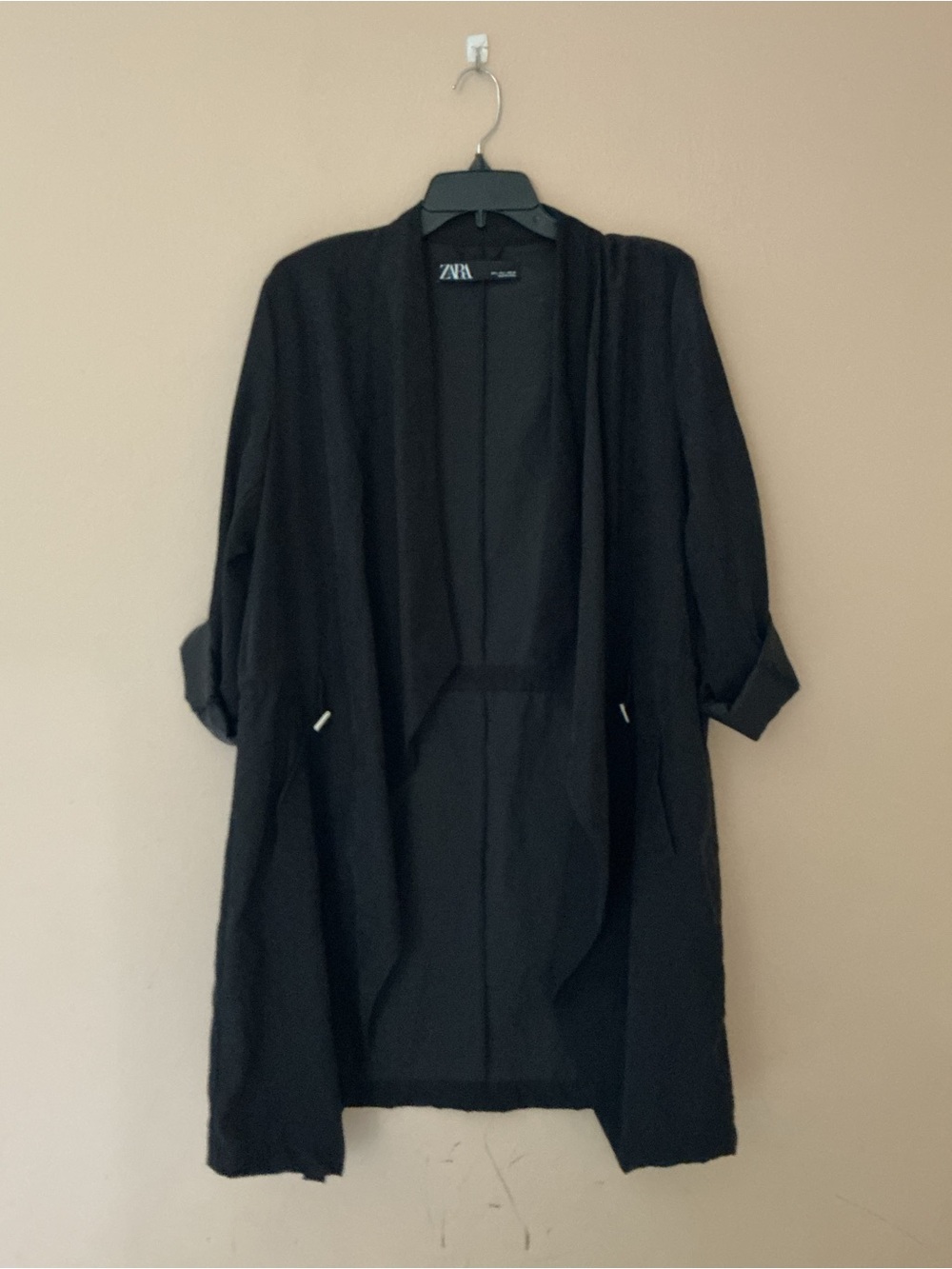 Zara Black Waterfall Open-Front Lightweight Jacket